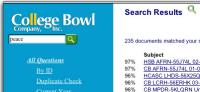 Portion of the College Bowl site using NCT Search